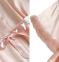 Accappatoio da donna con bordo in peluche sulle maniche Scritta Bride Chiusura in vita Accappatoio leggero in poliestere e seta 3