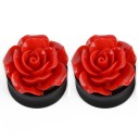 Acryl plug voor het oor met decoratieve roos Sieraad voor uitgerekte oorlel Zwarte basis met verhoogde randen Verpakking 2 stuks 16