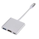 Adaptador 3 em 1 USB-C para HDMI, USB 3.0 e USB-C para Alimentação, Conversor de Vídeo e Dados 4K, Comprimento 15 cm para MacBook, Tablet 3