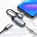 Adaptador de cable USB-C a jack de 3,5 mm y USB-C para auriculares y carga del teléfono Hub 2 en 1 Conector USB-C en el lateral Aleación 3