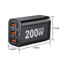 Adaptador de carregamento rápido 200W com 6 portas 3× USB C e 3× USB A carregador com ficha EU 110–240 V carregamento de vários dispositivos simultaneamente indicador de potência 4