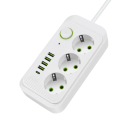 Adaptador de extensão EU 2M cabo Tomada múltipla 3× AC + USB C + 4× USB A Carregamento rápido Luz LED Interruptor 2500W 3