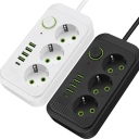 Adaptador de extensão EU 2M cabo Tomada múltipla 3× AC + USB C + 4× USB A Carregamento rápido Luz LED Interruptor 2500W 4