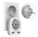 Adaptador de tomada com tomada passante e 2x USB Alimentação de aparelhos e carregamento via USB simultaneamente Plugue tipo E Tomada tipo F 4000 W 16 2