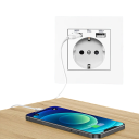 Adaptador de tomada EU 220V 16A 86×86 mm Tomada elétrica com aterramento 2× porta USB A 5V 2.1A Tomada de carregamento para iOS Android 2