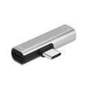 Adaptador de USB-C para jack de 3,5mm e USB-C Hub 2 em 1 para auscultadores Corpo alongado com conector em ângulo reto Entradas em ambas 4