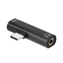 Adaptador de USB-C para jack de 3,5mm e USB-C Hub 2 em 1 para auscultadores Corpo alongado com conector em ângulo reto Entradas em ambas 1