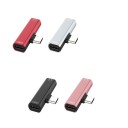 Adaptador de USB-C para jack de 3,5mm e USB-C Hub 2 em 1 para auscultadores Corpo alongado com conector em ângulo reto Entradas em ambas 5