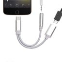Adaptador divisor USB-C a conector de 3,5 mm y USB-C para carga simultánea y escucha de música Funda de nylon Carcasas de aluminio Longitud 7