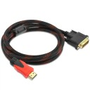Adaptador DVI macho para HDMI macho 5 m Cabo têxtil bidirecional preto-vermelho Full HD Transmissão estável de imagem Conexão entre monitor e placa gráfica 3