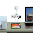 Adaptador EU com 4 tomadas, 2x USB A + USB C, cabo de extensão 16A 3840W, carregamento rápido, interruptores individuais, proteção 5