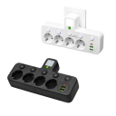 Adaptador EU com 5 tomadas 5AC 2x USB A e USB C 2500W 10A Luz nocturna Interruptor com luz indicadora Tomada de escritório 110–250V 5