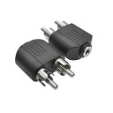 Adaptador jack 3,5 mm fêmea para 2x RCA macho para ligar um cabo com conetor jack a dispositivos com entradas RCA Preto com pinos metálicos 2