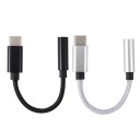 Adaptador USB-C para jack de 3,5 mm para ligar auscultores com fio ao telefone Cabo revestido em nylon Extremidades em liga de alumínio 5