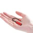 Adaptador USB-C para jack de 3,5mm e USB-C com cabo curto para auscultadores e carregamento simultâneo. Liga de alumínio e TPE. Dimensões 2