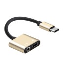 Adaptador USB-C para jack de 3,5mm e USB-C para carregamento simultâneo e audição de música através de auscultadores Cabo curto Comprimento 4