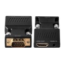 Adaptador VGA para HDMI com entrada de som 3,5 mm jack Para ligar o computador à televisão ou monitor Alimentação via USB Dimensões 6,7 x 3,3 x 1,7 cm 3