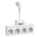 Adaptateur EU avec 4 prises, 2x USB A + USB C, câble d'extension 16A 3840W, charge rapide, interrupteurs individuels, protection 6