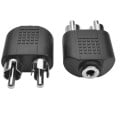 Adaptateur jack 3,5 mm femelle vers 2x RCA mâle pour connecter un câble avec connecteur jack à un appareil avec des prises RCA Noir avec broches 4