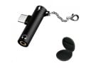 Adaptateur USB-C vers jack 3,5 mm et USB-C pour écouter et charger simultanément Corps noir en alliage d'aluminium Chaîne avec mousqueton Housse 1