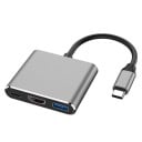 Adaptér 3v1 USB-C na HDMI USB 3.0 a USB-C pre pripojenie monitora alebo televízie Rozlíšenie až 4K Prenos dát až 5 Gbps Hliníkové telo 2