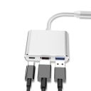 Adaptér 3v1 USB-C na HDMI USB 3.0 a USB-C pre pripojenie monitora alebo televízie Rozlíšenie až 4K Prenos dát až 5 Gbps Hliníkové telo 5