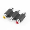 Adaptér 3x RCA samica na samicu Trojitá spojka pre prepojenie a predĺženie káblov RCA cinch Farebne odlíšené zdierky Plastové telo 4