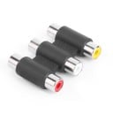Adaptér 3x RCA samice na samice Trojitá spojka pro propojení a prodloužení kabelů RCA cinch Barevně odlišené zdířky Plastové tělo 1