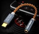 Adaptér USB-C na 3,5 mm jack s DAC převodníkem 32 bit 384 kHz pro sluchátka a reproduktory Pletený kabel Délka 11 cm Slitina hliníku 3