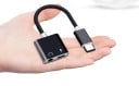 Adaptér USB-C na 3,5mm jack a USB-C pro současné nabíjení a poslech hudby přes sluchátka Krátký kabel Délka 12 cm Hliník a TPE 7