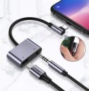 Adaptér USB-C na 3,5mm jack a USB-C pro současné nabíjení telefonu a poslech hudby Šedé tělo ze slitiny hliníku Kompaktní rozměry 2