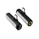 Adapter USB-C til 3,5mm jack og USB-C til hovedtelefoner og opladning samtidig Kompakt krop af aluminiumlegering og TPE Side USB-C stik 5