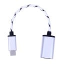 Adapter USB-C til USB 3.0 med flettet kabel til tilslutning af flash-disk til telefon eller bærbar computer Sølvstik Længde 20 cm 2