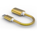 Adapter USB-C til USB 3.0 med kort fleksibelt kabel til telefon og bærbar computer Stik lavet af aluminiumlegering Ribbet overflade Længde 14 cm 7