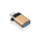Adapter USB-C til USB 3.0 til tilslutning af flashdrev eller mus til telefon og bærbar computer. Krop af aluminiumslegering. Sideøje til snor. 3