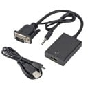 Adaptér VGA na HDMI s audio kabelem 3,5 mm jack Pro připojení počítače k televizi nebo monitoru Rozlišení až 1080p USB kabel v balení 3