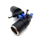 Adapter with car cigarette lighter socket for EC5 and DC 5.5 x 2.1 mm connectors For powering 12V accessories Black body with blue EC5 connector 5