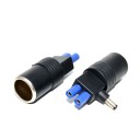 Adapter z gniazdem zapalniczki samochodowej na złącza EC5 i DC 5,5 x 2,1 mm do zasilania akcesoriów 12V Czarna obudowa z niebieskim złączem EC5 3