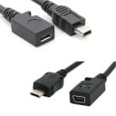 Adapteri Mini USB:stä Micro USB:hen 14 cm Musta adapteri, jossa uros- ja naarasliittimet kaapelin liittämiseen laitteeseen, jossa on eri portti 3