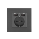 Adaptor priză UE 220V 16A 86×86 mm Priză electrică cu împământare 2× porturi USB A 5V 2.1A Priză de încărcare pentru iOS Android 5