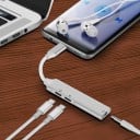 Adaptor USB-C la 3,5mm jack și 2x USB-C pentru căști cu jack și USB-C și încărcare Corp din aliaj de aluminiu Cablu scurt 2