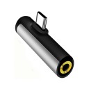 Adaptor USB-C la jack de 3,5 mm și USB-C Hub 2 în 1 pentru conectarea căștilor la un dispozitiv cu port USB-C Formă unghiulară L Aluminiu 2