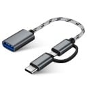 Adaptor USB-C și Micro USB la USB 3.0 pentru conectarea stick-urilor USB și altor dispozitive USB la telefon Cablu împletit Lungime 17 cm Aliaj 1