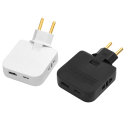 Adattatore da presa UE Tipo E/F 250V 10A 2 poli con USB-A e USB-C e 2x presa universale Caricabatterie da viaggio rotante 6