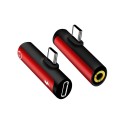 Adattatore USB-C a 3,5mm jack e USB-C per cuffie e ricarica simultanea Corpo compatto in lega di alluminio e TPE Connettore USB-C laterale 3