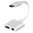 Adattatore USB-C a jack da 3,5 mm e USB-C per ascoltare musica mentre si ricarica il telefono Hub bianco con due porte Lunghezza 131 mm 1
