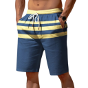 Ademende gestreepte shorts voor heren in de zomer, lichtgewicht materiaal, comfortabel voor op het strand, trekkoord, losse pasvorm, stijlvolle zomerkleding voor op vakantie 3