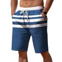 Ademende gestreepte shorts voor heren in de zomer, lichtgewicht materiaal, comfortabel voor op het strand, trekkoord, losse pasvorm, stijlvolle zomerkleding voor op vakantie 2