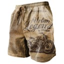 Ademende shorts voor heren in de zomer met trekkoord, lichtgewicht en comfortabel materiaal, vintage motorprint, stijlvolle casual shorts voor de zomer 3