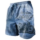 Ademende shorts voor heren in de zomer met trekkoord, lichtgewicht en comfortabel materiaal, vintage motorprint, stijlvolle casual shorts voor de zomer 2